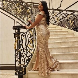 Gold off shoulder sequin dress